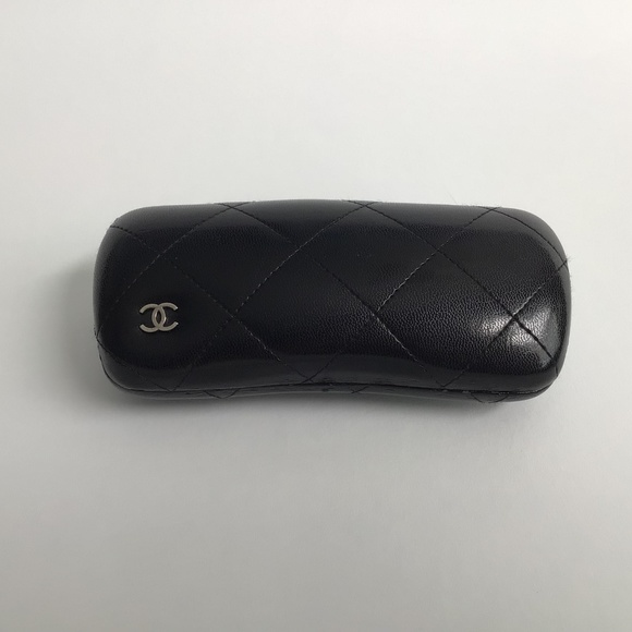 CHANEL Black Leather Quilted Eyeglass hard case - Picture 1 of 8